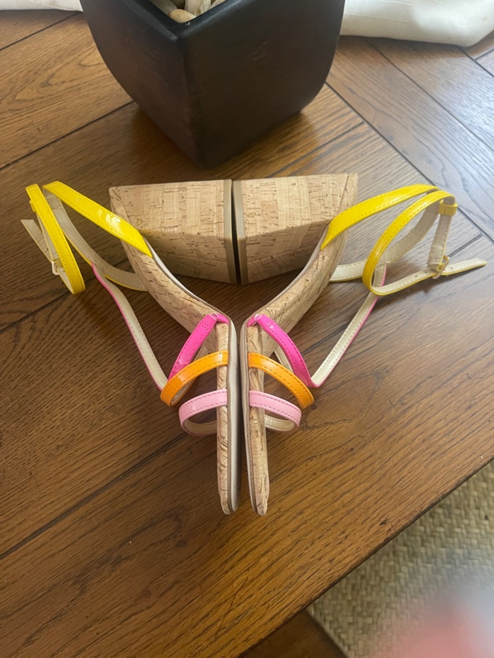Jessica Simpson Cork Block Heel Sandals in Pink, Orange & Yellow - Picture 2 of 4